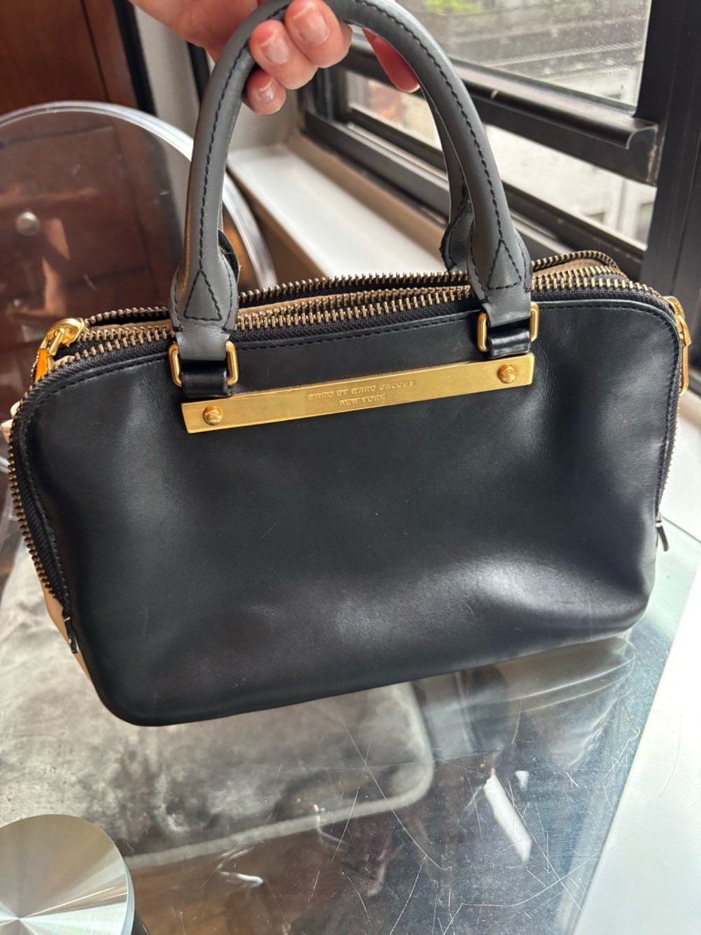 Marc by Marc Jacobs Black Leather Top-Handle Satchel with Gold Hardware